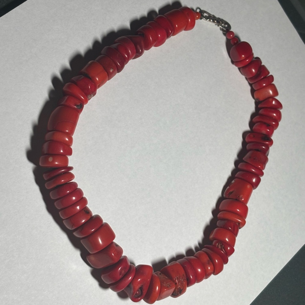 Vintage 925 Clasp Red Coral Beaded Necklace
